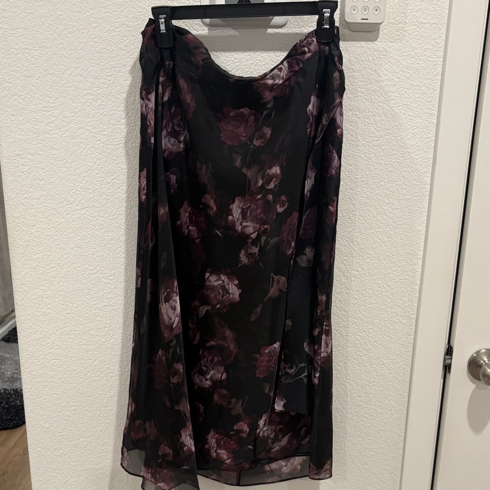 Vince Black and Purple Floral Asymmetrical Skirt